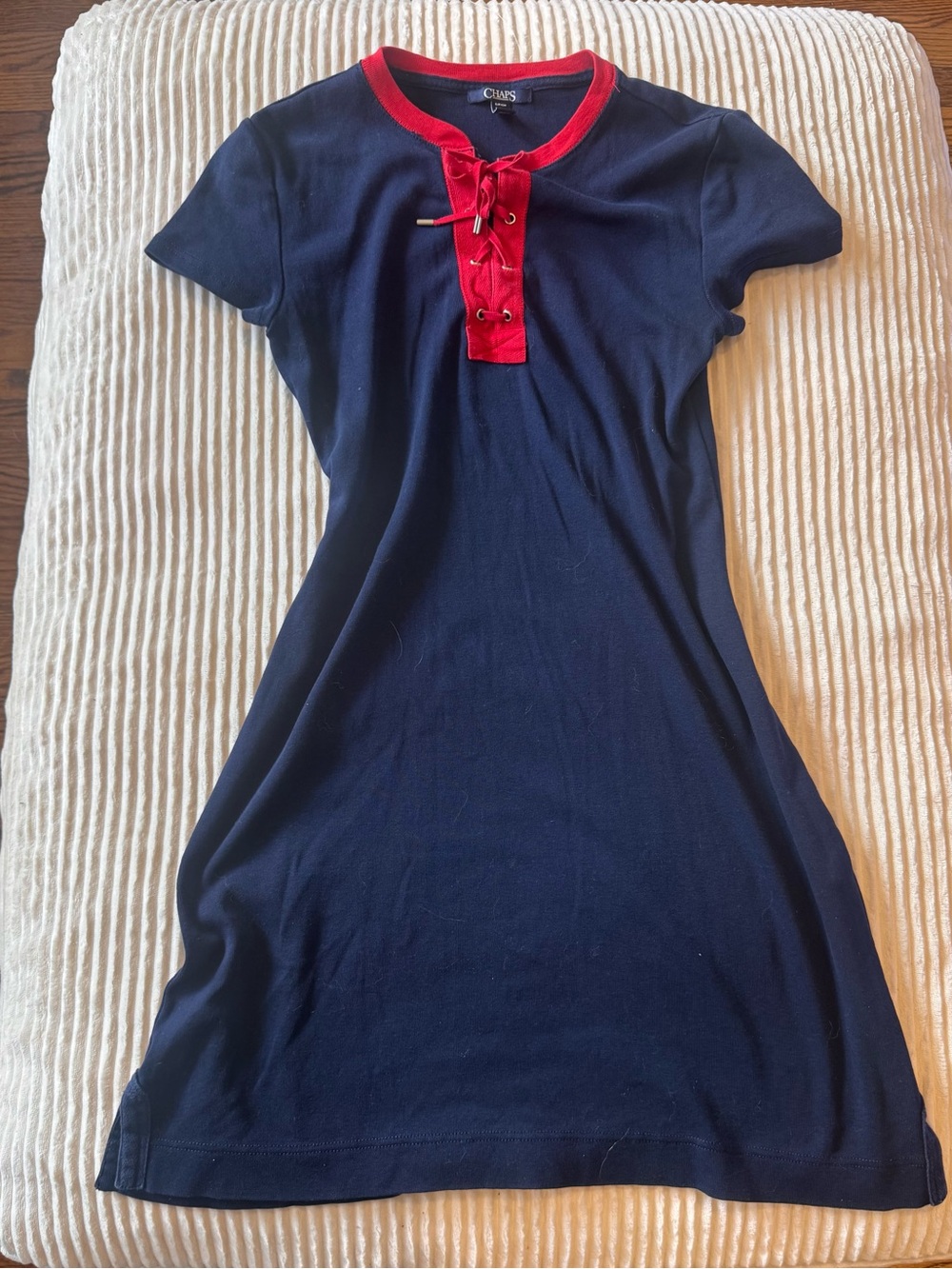 Chaps Navy Blue Mini Dress with Red Trim